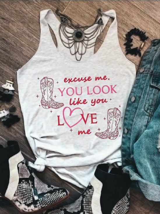 Women Sleeveless Tank Top Camisole Summer Letter Pattern U-Neck Holiday Casual Top
