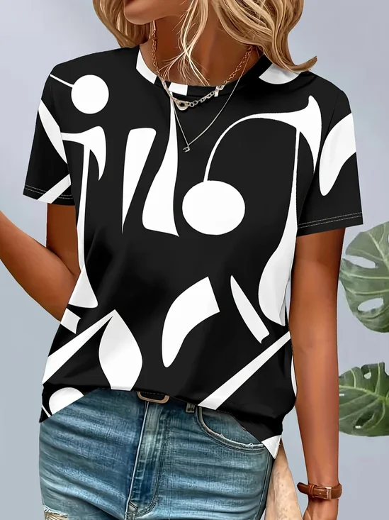 Women Abstract Short Sleeve Tee T-shirt Crew Neck Printing Casual Summer Graphic Tee Top