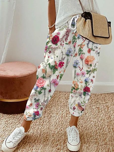 Women Floral Long Pant Casual Spring/Fall Trousers