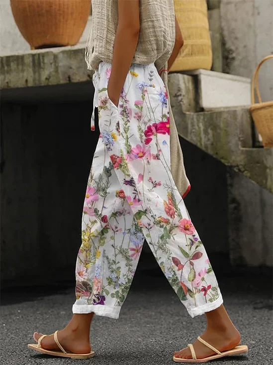Women Floral Long Pant Casual Spring/Fall Trousers