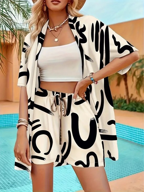 Women Striped Two-Piece Set Holiday Half Sleeve Vintage Summer Short Sets Matching Set