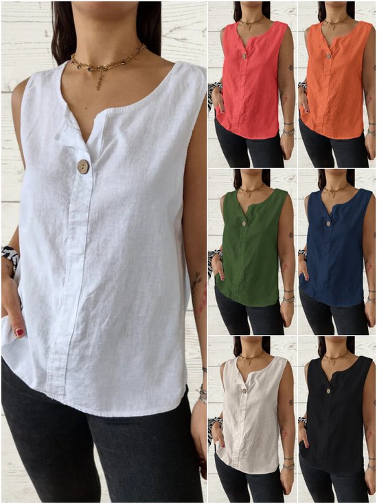 Women Plain Sleeveless Shirt Summer V Neck Daily Casual Top