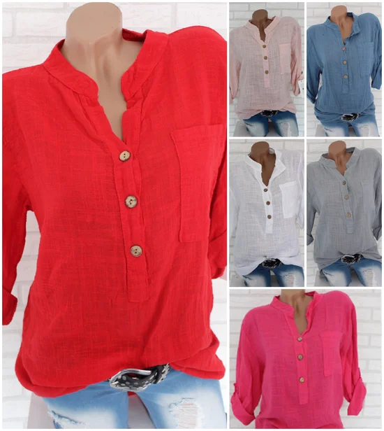 Women Plain Long Sleeve Shirt Spring/Fall V Neck Daily Casual Top