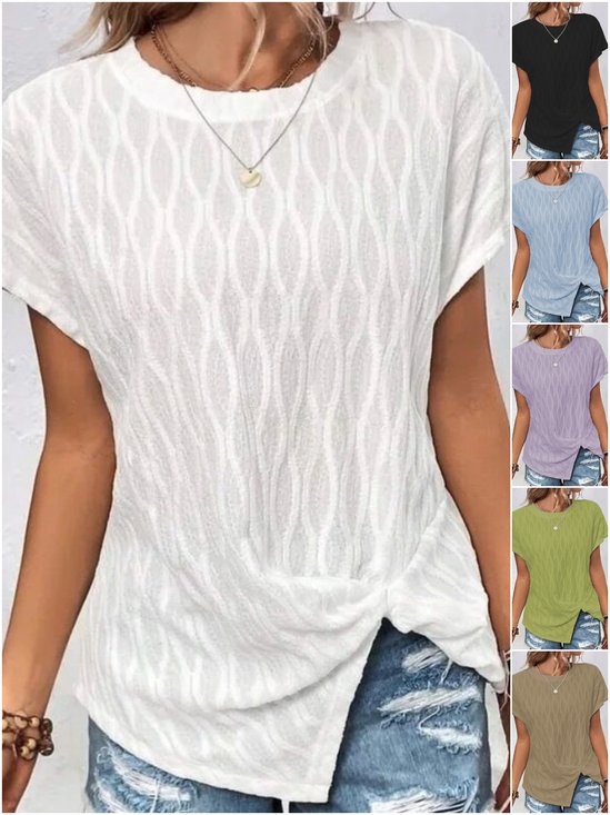 Women Geometric Short Sleeve Tee T-shirt Crew Neck Casual Summer Tunic Top