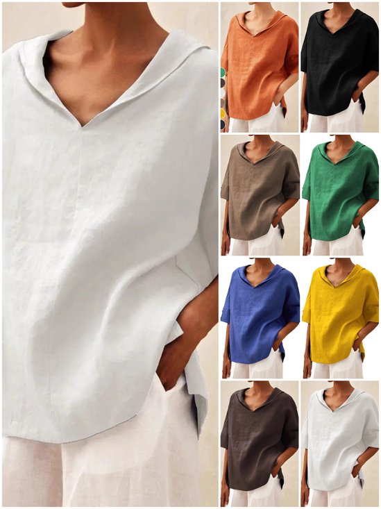 Women Plain Half Sleeve Blouse Summer V Neck Daily Casual Top