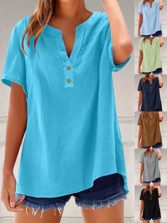 Women Plain Long Sleeve Shirt Spring/Fall V Neck Daily Casual Top