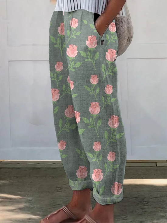 Women Floral Long Pants Casual Spring/Fall Trousers