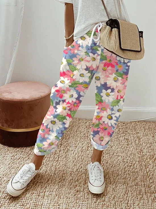 Women Floral Long Pants Casual Spring/Fall Trousers