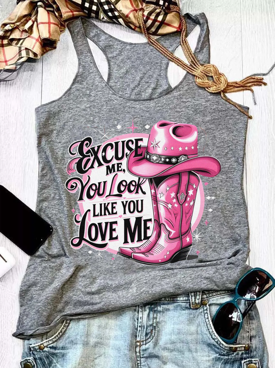 Women Sleeveless Tank Top Camisole Summer Letter Pattern U-Neck Holiday Casual Top