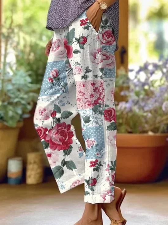 Women Floral Long Pants Casual Spring/Fall Trousers