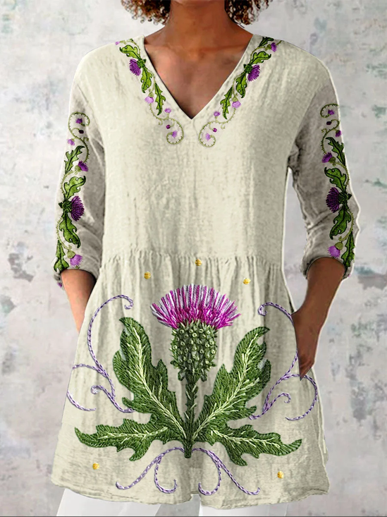 Women Floral Long Sleeve Shirt Spring/Fall Printing V Neck Daily Casual Top