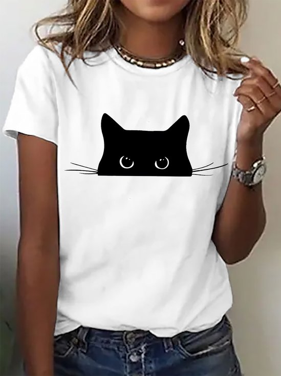 Women Animal Short Sleeve Tee T-shirt Crew Neck Casual Summer Top