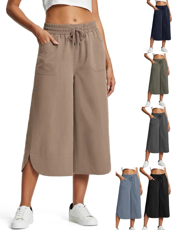 Women Plain Capris Pants Casual Summer Trousers
