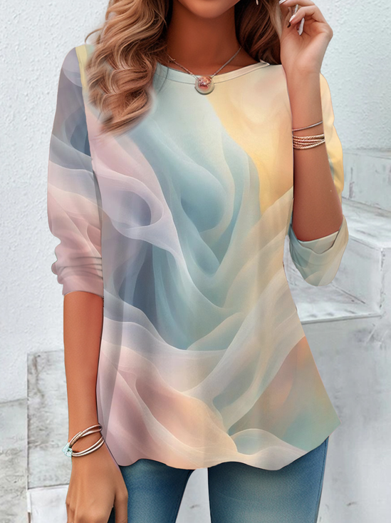 Women Ombre Long Sleeve Tee T-shirt Crew Neck Printing Casual Spring/Fall Graphic Tee Top