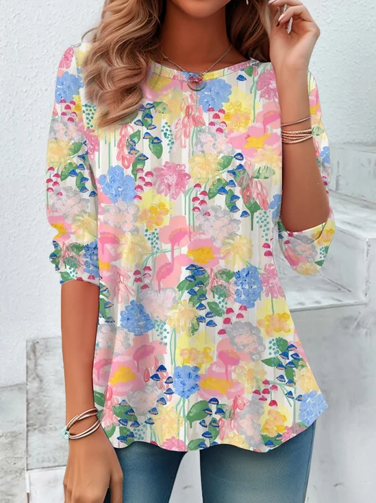 Women Floral Long Sleeve Tee T-shirt Crew Neck Printing Casual Spring/Fall Graphic Tee Top