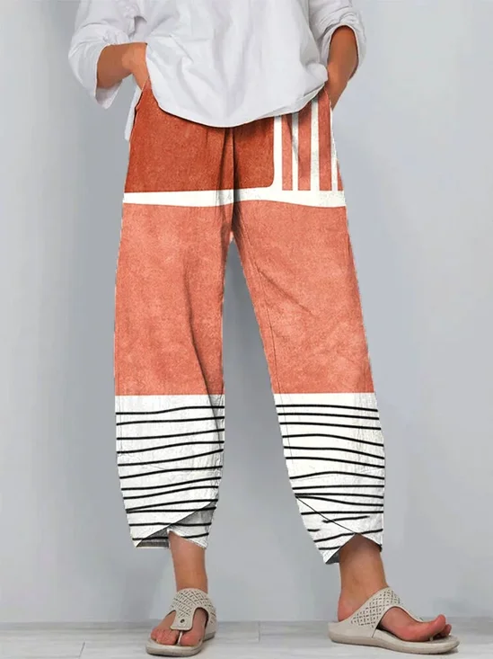 Women Striped Capris Pants Casual Summer Trousers