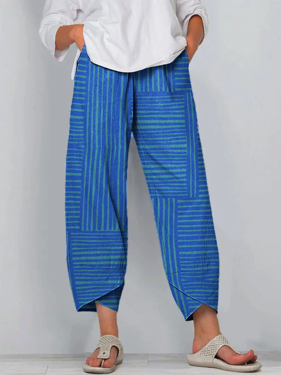 Women Striped Capris Pants Casual Summer Trousers