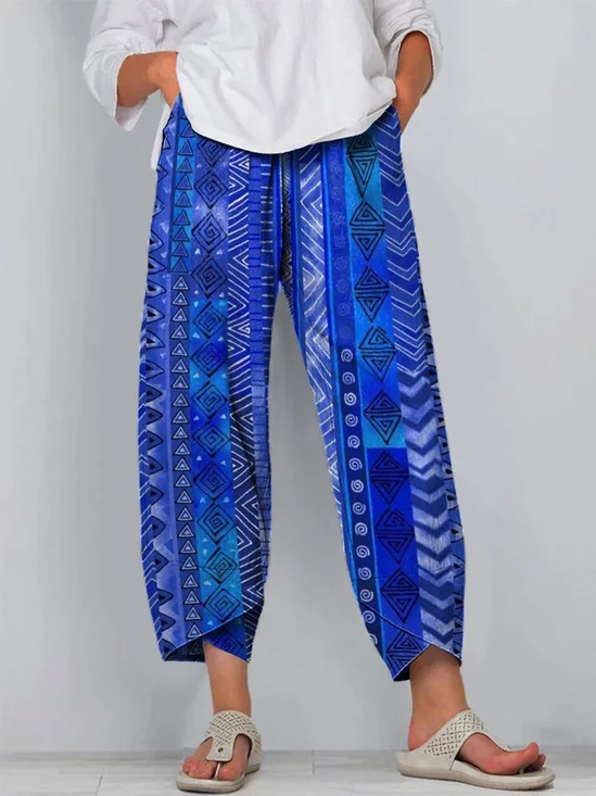 Women Geometric Capris Pants Casual Summer Trousers