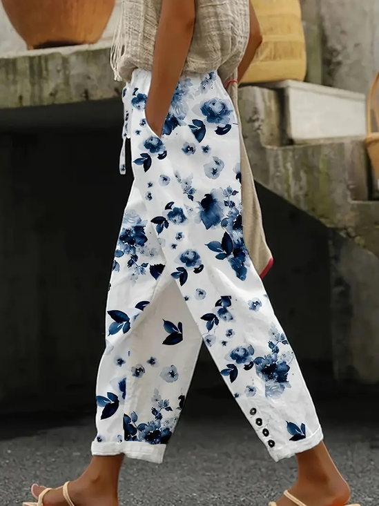 Women Floral Long Pants Casual Spring/Fall Trousers