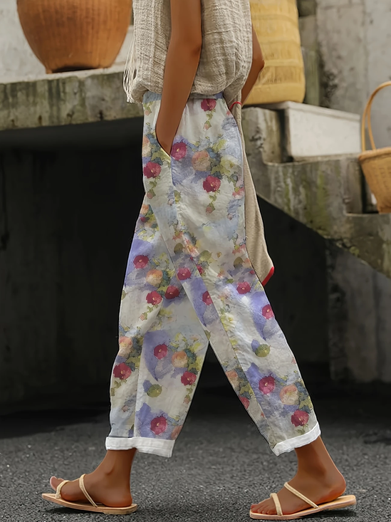 Women Floral Long Pants Casual Spring/Fall Trousers