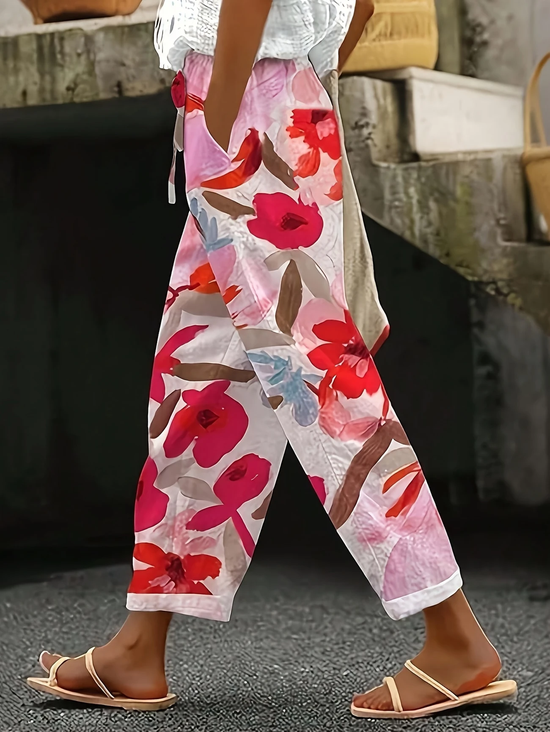 Women Floral Long Pants Casual Spring/Fall Trousers