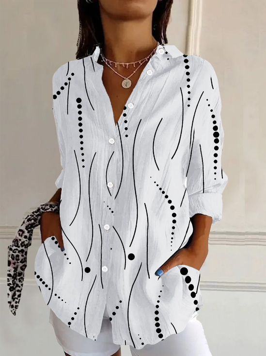 Women Polka Dots Long Sleeve Shirt Spring/Fall Buckle Shirt Collar Daily Casual Top