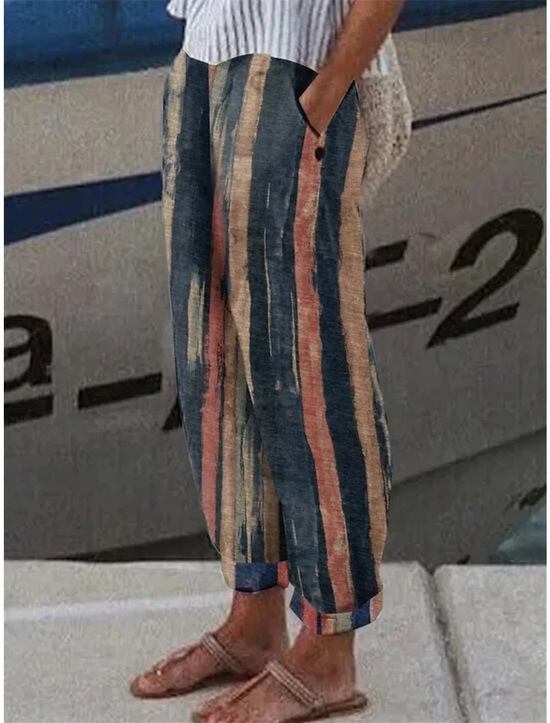 Women Striped Long Pants Casual Spring/Fall Trousers