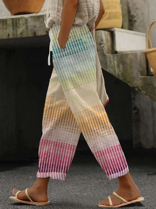 Women Striped Long Pants Casual Spring/Fall Trousers