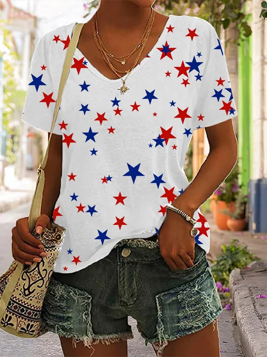 Women
                      Star Short Sleeve Tee T-shirt V Neck Printing
                      Casual Graphic Tee Summer Top