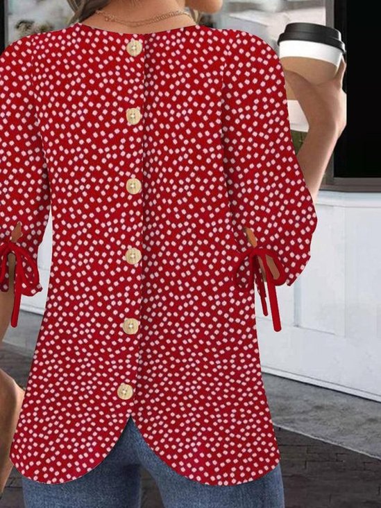 Women Floral Half Sleeve Blouse Summer Crew Neck Balloon Sleeve Daily Casual Top