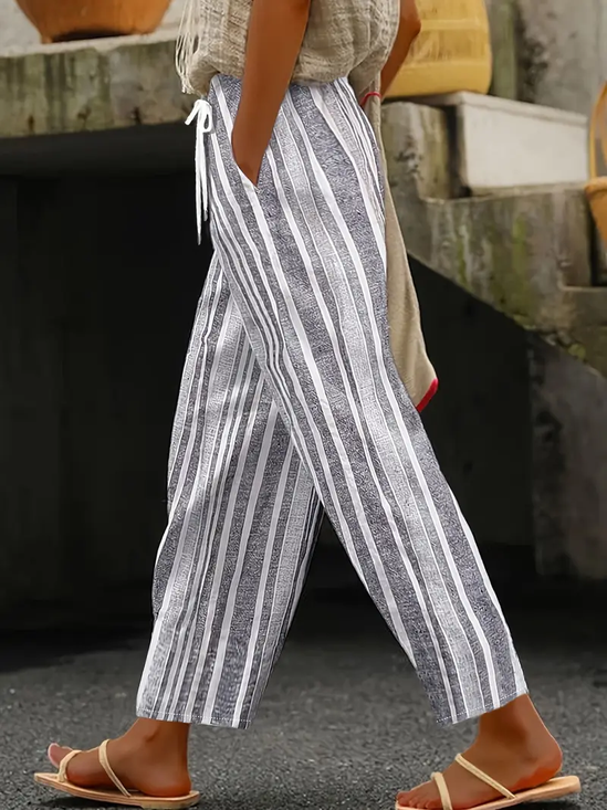 Women Striped Long Pants Casual Spring/Fall Trousers