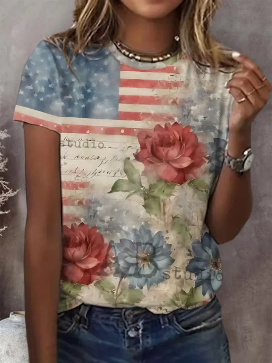 Women
                      Floral Short Sleeve Tee T-shirt Crew Neck Printing
                      Casual Graphic Tee Summer Top