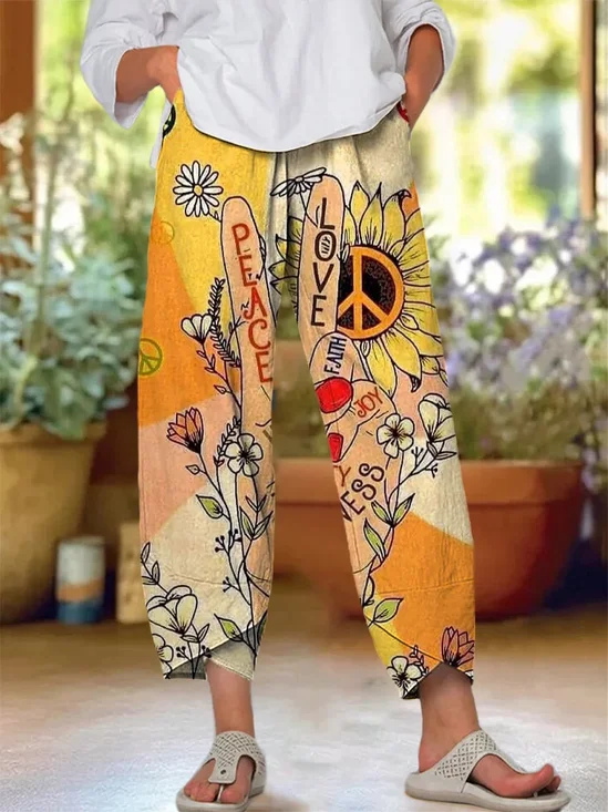 Women Floral Capris Pants Casual Summer Trousers