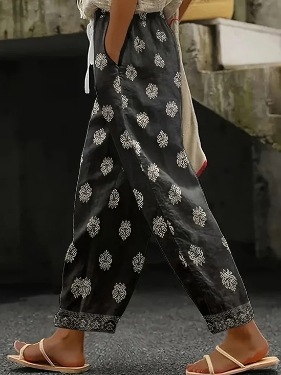 Women Floral Long Pants Casual Spring/Fall Trousers