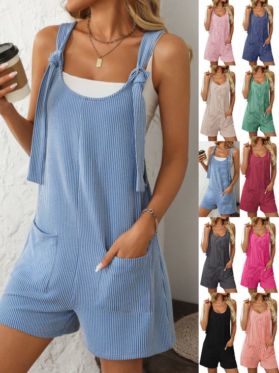 Women Geometric Crew Neck Sleeveless Casual Summer Cotton Jumpsuit