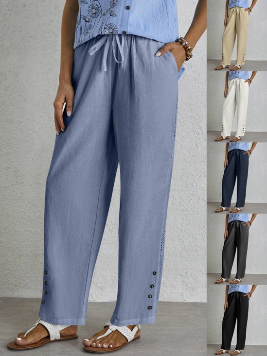 Women Plain Long Elastic Waist Pants Casual Spring/Fall Trousers