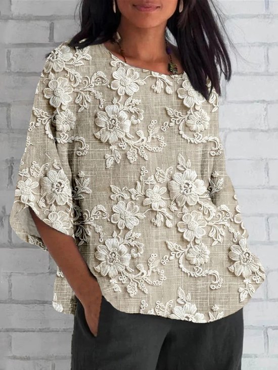 Women's 3D Floral Print Half Sleeve Casual Blouse
