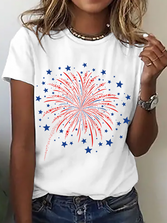 Women Flag Short Sleeve Tee T-shirt Crew Neck Casual Summer Top