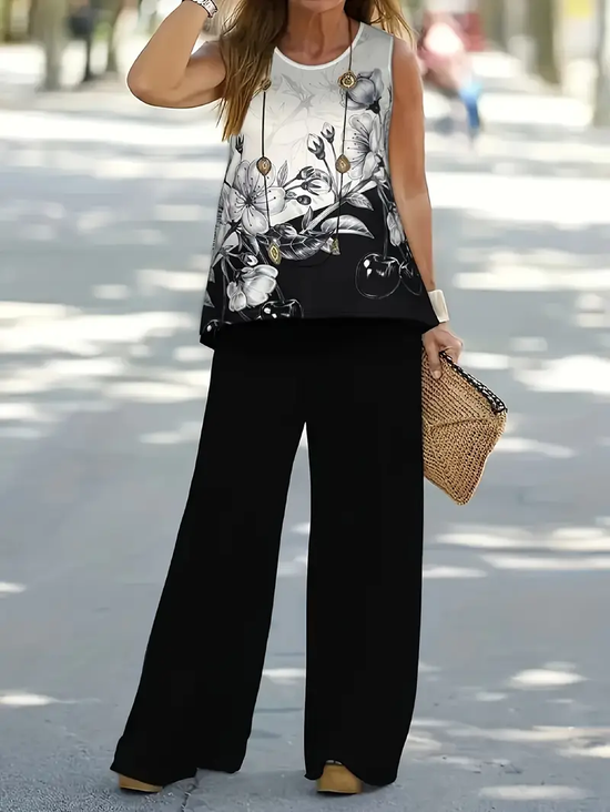 Women Floral Printing Two-Piece Set Daily Sleeveless Casual Summer Multi-Piece Set Matching Set