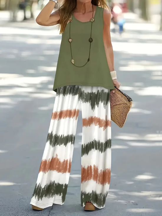 Women Abstract Printing Two-Piece Set Daily Sleeveless Casual Summer Multi-Piece Set Matching Set