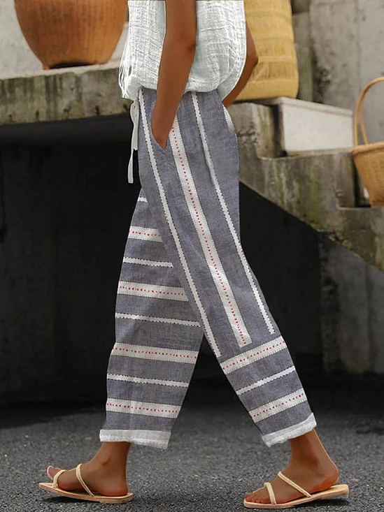 Women Striped Long Pants Casual Spring/Fall Trousers