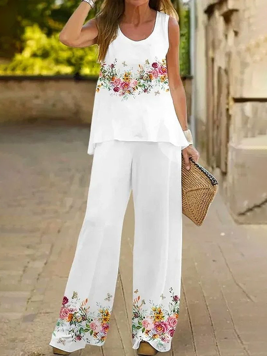 Women Floral Printing Two-Piece Set Daily Sleeveless Casual Summer Multi-Piece Set Matching Set