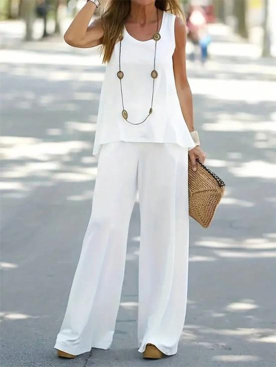 Women Plain Printing Two-Piece Set Daily Sleeveless Casual Summer Multi-Piece Set Matching Set