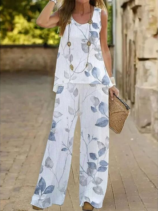Women Floral Printing Two-Piece Set Daily Sleeveless Casual Summer Multi-Piece Set Matching Set