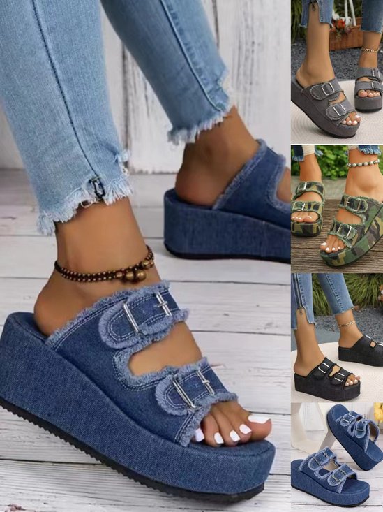 Fabric Casual Plain Summer Slide Sandals