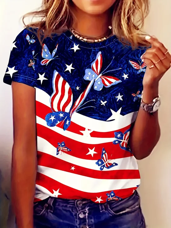 Women Butterfly Short Sleeve Tee T-shirt Crew Neck Printing Casual Summer Graphic Tee Top