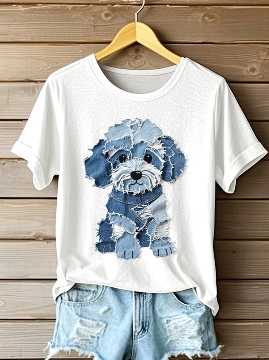 Women Animal Short Sleeve Tee T-shirt Crew Neck Vintage Summer Top