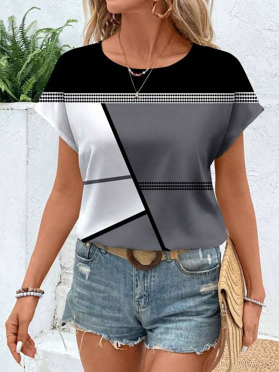 Women Striped Short Sleeve Tee T-shirt Crew Neck Printing Casual Summer Graphic Tee Top