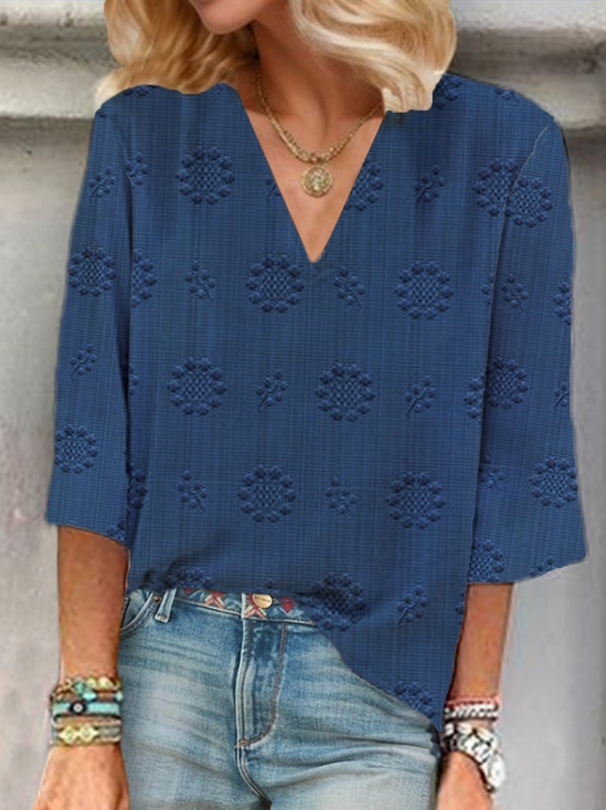 Women Floral Three Quarter Sleeve Blouse Spring/Fall Printing V Neck Daily Casual Top