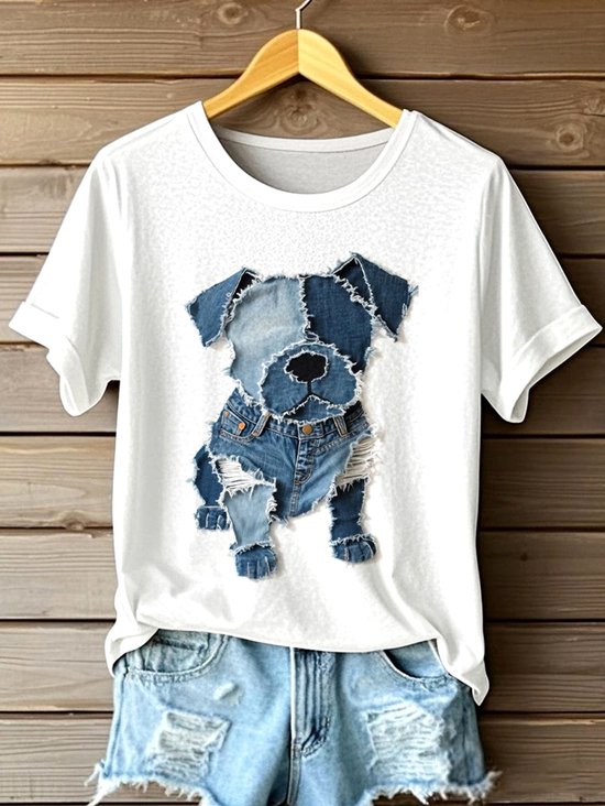 Women Animal Short Sleeve Tee T-shirt Crew Neck Vintage Summer Top